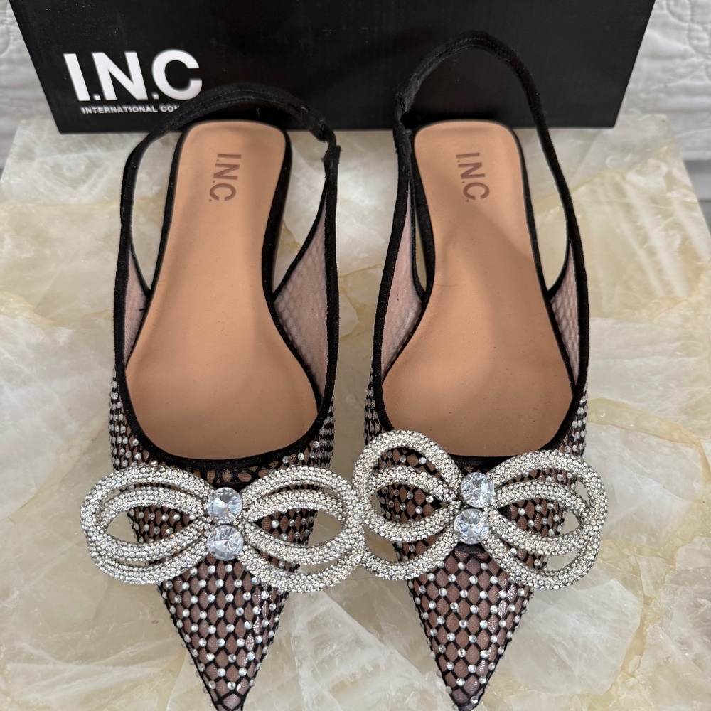 INC mesh black sparkle bow